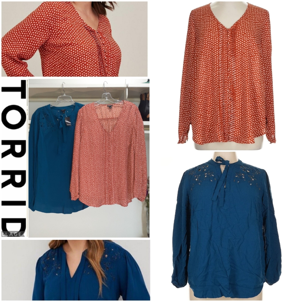NWT Torrid Cutout Beaded Top + Semi Sheer Ruffled Top EUC